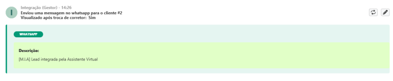 Exemplo do CV CRM funcionando com IA: agente envia uma mensagem e notifica no CV CRM